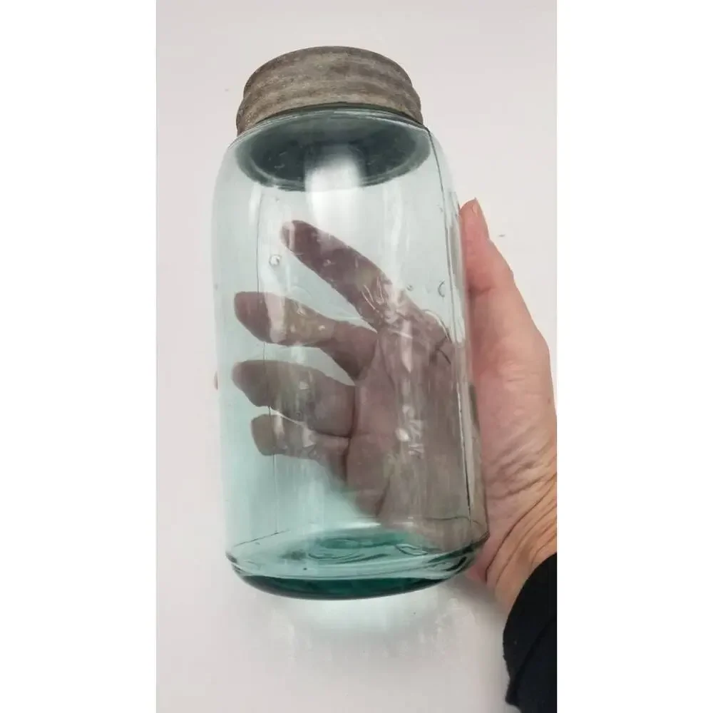 Antique Ball Jar Blue Quart 3 Loop Triple L Logo Slope Shoulder Zinc Lid 1900